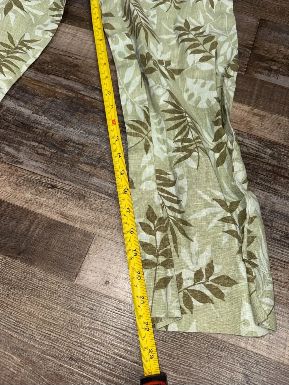 Kathleen Sommers Linen Cropped Linen Pants Size 8 Green Leaf Print Lightweight